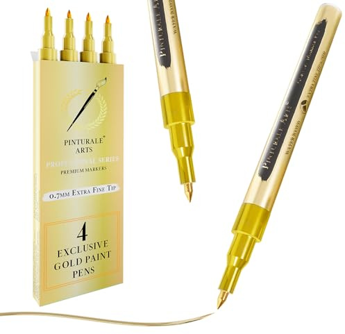 Pinturale Arts Set 4 Acrylstifte Gold | Goldstift Metallic | Acrylstift Gold Feine Spitze 0,7mm | Goldener Stift Für Holz, Glas, Steine, Keramik, Metall