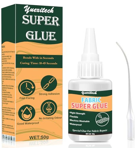 Yuexitech Colla per tessuti per vestiti, adesivo permanente extra forte per riparazioni di vestiti, colla per tessuti, tappezzeria, vestiti, tessuti e feltro, 50 g