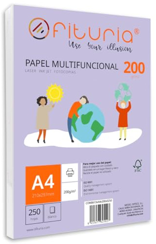 Ramette de papier A4 200g avec 250 feuilles blanches, papier multifonctionnel pour un usage scolaire et professionnel. Idéal pour imprimantes laser, à jet d’encre ou photocopieuses – Ofituria