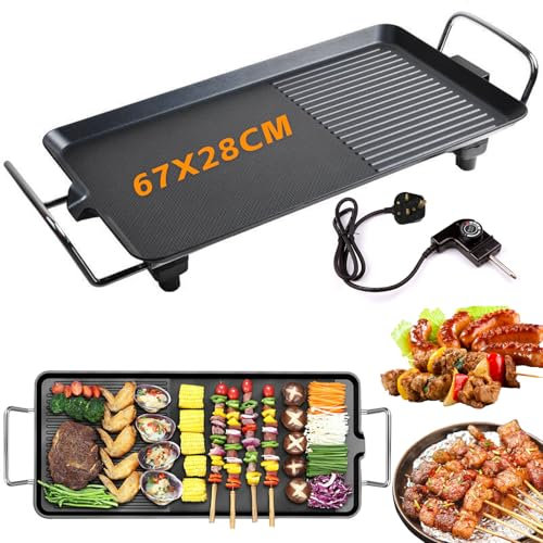 Warmfay Electric Teppanyaki Grill Table, 67 X 28CM Non-stick Griddle, 1500W Smokeless BBQ Griddle with Adjustable Temperature, Portable Teppanyaki Hot Plate for Family Party Festival Cooking (XXXL)