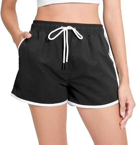 riemot Pantalones Cortos de Natación para Mujer - Bañador de Verano con Cordón Ajustable - Pantalones Cortos de Playa para Mujer con Malla Interior para Surf,Piscina y Vacaciones Negro-XL