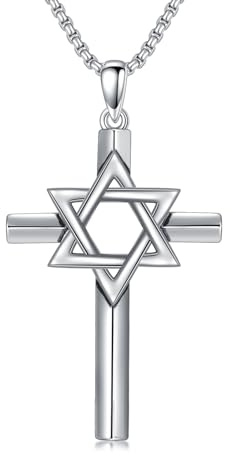 PROESS Cadena de cruz con estrella de David, plata de ley 925, collar judío, estrella, cruz, colgante, joyería religiosa, regalos para hombres y mujeres, geeignet, Plata esterlina, No es una piedra