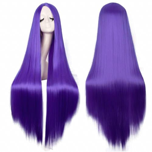 Colorfulpanda - Parrucca da donna, capelli lunghi e lisci, sintetica, colore: viola scuro, con taglio centrale, per cosplay di anime, Halloween e feste in maschera, parrucche per donne