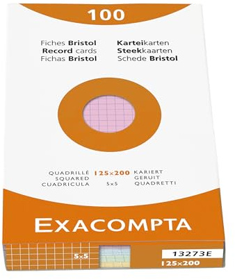 Exacompta 13273E Karteikarten, kariert, 5x5, ungelocht, 125 x 200 mm, für Tintenstrahldrucker, Laserdrucker und Kopierer, 12 Packungen à 100 Stück