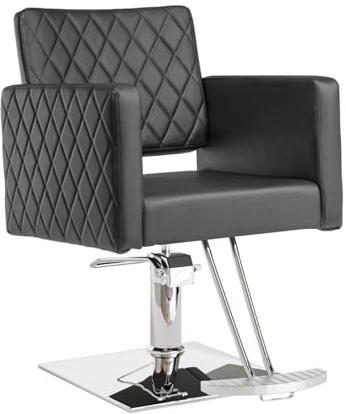 Bonnlo Silla de peluquería regulable de 90 a 105 cm, giratoria 360° y capacidad de carga de 150 kg, silla de peluquería con reposapiés y respaldo abierto, silla de barbero de piel de PVC, color negro