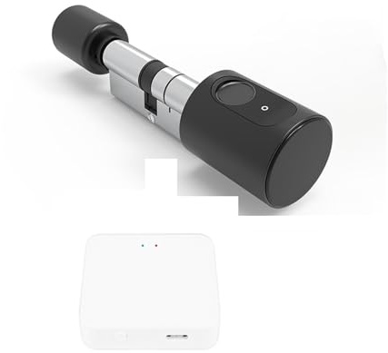 Türschlösser, Tuya APP Finrprint Lock Euro Zylinder Elektronische Smart Türschloss RFID Karte Digitale Keyless Entry Smart Home Schloss(Black with Gateway,35 and 35 to 55)