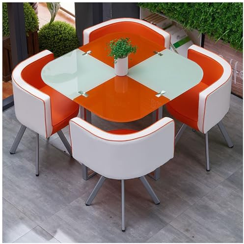 Modernes Quadratisches/Rundes Esstischset, Kompakter Konferenztischstuhl, Tischset Aus Gehärtetem Glas mit 4 Stühlen für Den Konferenztisch Im Hausgartenrestaurant,42