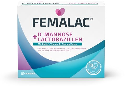 D-Mannose + Lactobazillen FEMALAC – mit Biotin, Vitamin D, Zink und Selen | unterstützt den Erhalt normaler Schleimhäute, wie z. B. der Blasen- & Vaginalschleimhaut, 10 Beutel