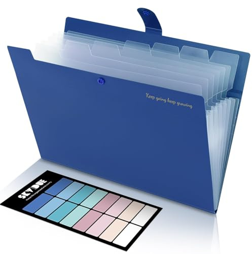 SKYDUE Accordion File Organizer, Expanding File Folder with 8 Pockets, Expandable Document Paper Receipt Organizer, Letter/A4 Size Filing Folder School Office Supplies Blue
