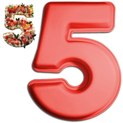 Teouuas Grande Moldes de Pastel de Silicona, Molde para Tartas | Molde para Tartas de con Número 5, 3D Molde de Silicona Moldes, Stampi per Torte Digitali in Silicone, para Cumpleaños