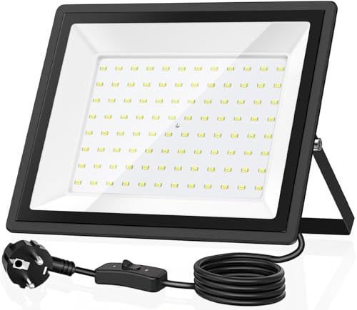 GGTU 100W LED Strahler Außen ，11000LM 6500K IP66 mit Stecker | Effiziente Kühlung & 85% Energie sparen – Flutlicht für Garten, Hof, Garage, Werkstatt, Parkplätze & Co (2 Stück)