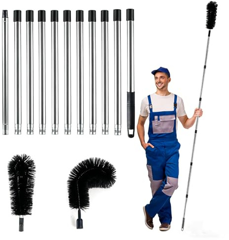 Gutter Cleaning Tools, 13.9Ft Telescopic Gutter Cleaner with 11 Extendable Poles, Portable Roof Gutter Cleaning Brush for Cleaning Leaves Debris Window Gutter (Black 13.9FT)
