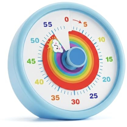 SIMQELLI Visueller Timer Kinder 60 Minuten - Lautloser Analog-Countdown-Wecker mit Regenbogen-Design - Lernuhr für Zeitmanagement, ADHS, Schule & Hausaufgaben (Blau)