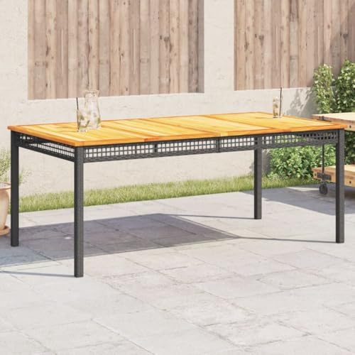 Black and Brown Rectangular Outdoor Dining Table for Garden Terrace Balcony with Acacia Wood Top and Steel Frame, 6-Piece Set, Weather-Resistant, Modern Design, Durable