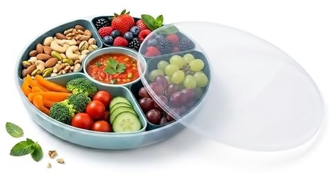 Spetebo Snackbox transparent mit 5 Fächern und Deckel - 30 cm | Lebensmittelechter Snackteller mit herausnehmbaren Fächern für einfaches Befüllen und Reinigen