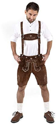 Cuir Craft autentisk Lederhosen tysk bayersk Lederhosen oktoberfest choc brun kort längd, Choc brun, 34 Midja