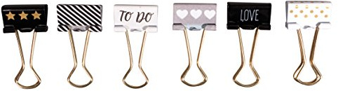 Rayher 60901000 Binder Clips Glam, 2 cm, Btl. 6 Stück, unterschiedliche Designs, Vielzweckklemmen, Miniklammern, Büroklammern