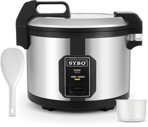 SYBO Commercial Rice Cooker and Warmer, 60 Cups Cooked (30 Cup Uncooked) Large Rice Cooker with Hinged Lid, Non-Stick Insert Pot, Stainless Steel Exterior