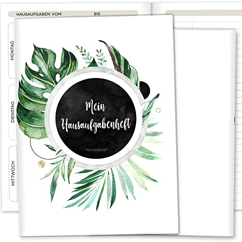 OLGS Hausaufgabenheft Hülle Tropical Green inkl. Heft Schulheft Schutzhülle Umschlag Geschenkidee Einschulung Grundschule (ohne Personalisierung, Tropical Green 07)