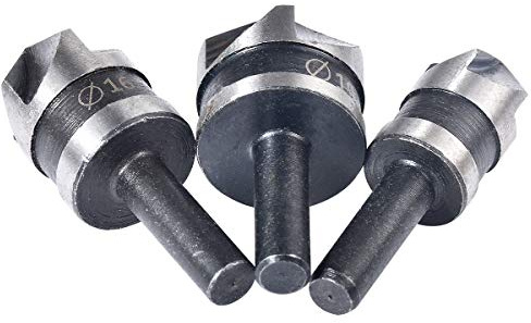 KATUR 5 Juego de brocas de avellanado de metal con flauta, cortador de chaflán de 90 grados, 3 piezas incluidas 12mm, 16mm, diámetro de la cabeza de 19mm y vástago redondo de 1/4 pulgada (redondo)