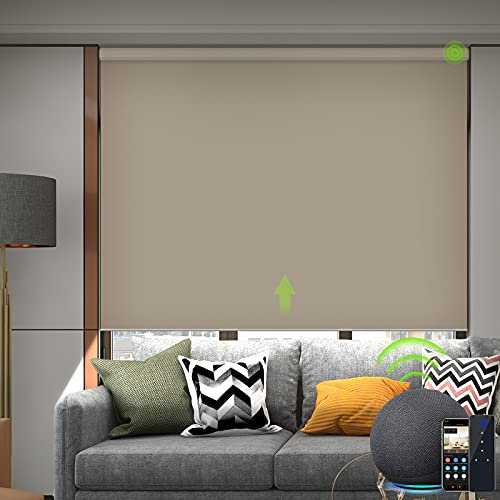 Yoolax Elektrische Rollos mit Fernbedienung, Alexa Google Home kompatibel Smart Rollo, Wiederaufladbar Wasserdicht 100% Verdunkelung für Büro Wohnhaus Benutzerdefinierte Größe(Kaffee)