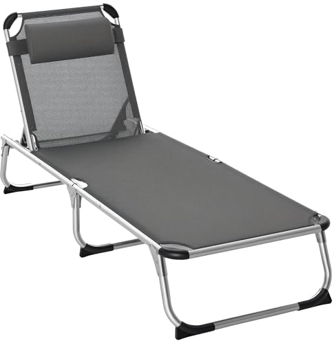Outsunny Sonnenliege Alu Klappbar mit Kopfkissen Ergonomisch 120 kg Grau