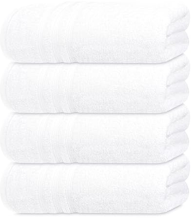 Tens Towels Pack of 4 Soft Bath Towels, 100% Cotton, 27 x 54 Inches, Lightweight & Quick-Dry, Ideal for Daily Bathroom Use, Practical & Comfortable, White