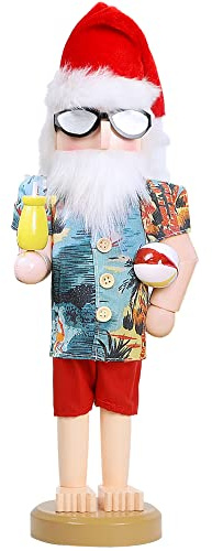 Joliyoou Cifre di Natale Schiaccianoci in legno da 40,5 cm, schiaccianoci in spiaggia Santa Hawaii vacanze estive, grande Natale Schiaccianoci da tavolo, decorazioni per scaffali