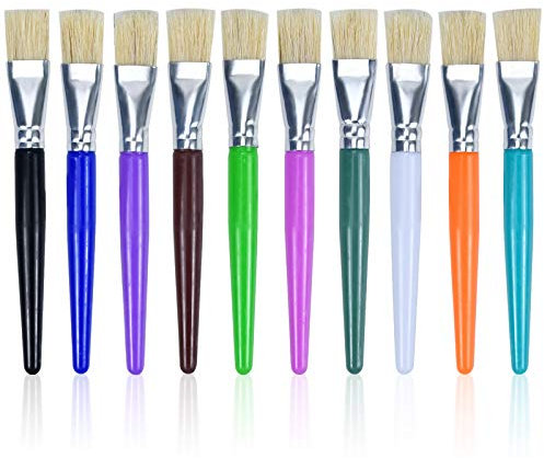 10 Stück Kinder Pinsel Set, Flacher Borstenpinsel für Aquarell und Ölmalerei, Schulmalpinsel für Studenten und Anfänger