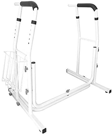 YUENFONG Mobile Aufstehhilfe Toiletten Höhenverstellbar Toilettenstützgestell mit Ablagekorb, Belastbar bis 200 kg, weiß