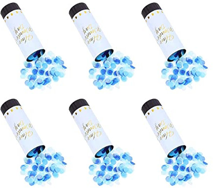 Konfettikanonen Set - Mehrfarbiges Konfetti, Bombe & Shooter für Hochzeit, Geburtstag, Silvester & Partys (Blau, 6 Stück)