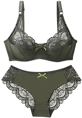 Necalisi Bra Lingerie Sets Green Women‘s Push up Lace Lingerie Underwired Bra and Knicker Sets Transparent Sleepwear Padded Bra and Panties Set Bras for Large Busts 85D
