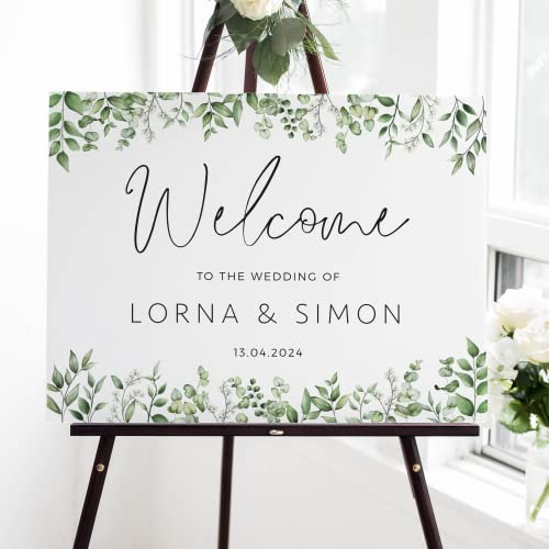 Wedding Welcome Sign - Green Eucalyptus. Foam Board, Canvas or Poster. Sizes A1, A2, & A3. (Design 10)