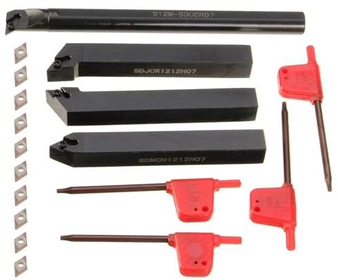 VeYocilk 1/212mm Indexable Lathe Tool Holders–4PCS Metal Boring Bar Turning Tool Holders & 10pcs DC070204 Carbide Inserts for Cutting Threading Grooving