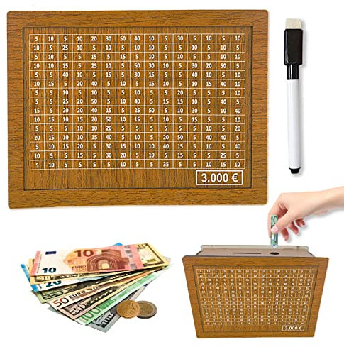 Spardose Aus Holz,Retro Sparbüchse Aufbewahrungsbox,Sparschwein Mit Marker,Sparbox,Wiederverwendbare Spardose Mit Sparziel Und Zahlen Zum Ankreuzen,Hilft Kindern Die Gewohnheit Zum Sparen