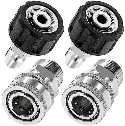 Tool Daily Set di adattatori per idropulitrice, kit di connessione rapida, M22 14 mm a M22, raccordo metrico, acciaio inossidabile, 5000 PSI, 4 pezzi