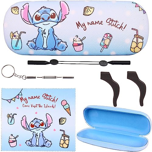 DIKLEY Cute Cartoon Kitty Hard Shell Eyeglasses Cases Protective Case with Glasses Cloth Storage Box Eyewear Retainer Holder for Girl Teen