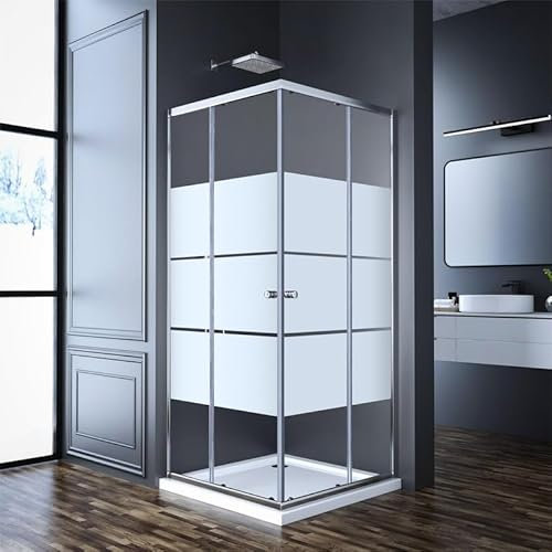 Eckeinstieg Duschkabine 80 x 80 cm Schiebetür Streifen Duschabtrennung, Goezes Duschschiebetür Gestreift Glas Dusche 80x80cm Duschkabine aus 6mm ESG Sicherheitsglas, Duschwand Höhe: 185cm