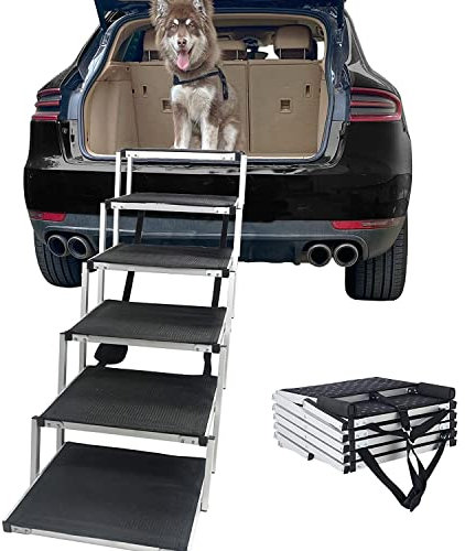 Hunderampe für große Hunde, 6 Stufen, Aluminium, stabile Haustierrampe für LKW, SUV, hohe Betten, leichte und faltbare Treppe für große Hunde bis zu 68 kg