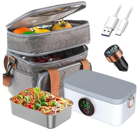 MeLtor Fiambrera Electrica 24v Camion Recargable E Inalámbrico, Tartera Electrica Comida Trabajo Portátil Y Con Batería De 16000 mAh, Calentador Para Comida