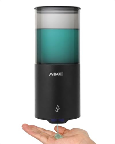 AIKE Dispenser Sapone Automatico per Liquido, Montaggio a Parete per Cucina e Bagno, IPX7 Impermeabile 400ml con Acciaio Inossidabile Nero Opaco