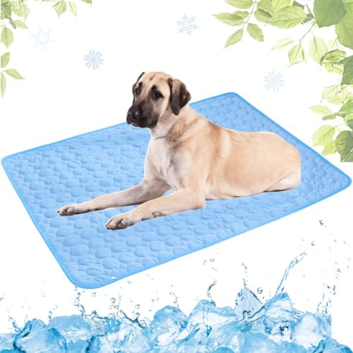 LEZUAN Tapis Rafraichissant Chien Portable, Tapis Rafraîchissant Animaux de Compagnie Lavable, Tapis Chat Auto-Refroidissant pour l'été(Bleu,100x150cm)