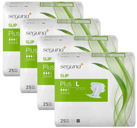 SEGUNA Slip Plus, Inkontinenz Windeln für Erwachsene, Frauen, Männer, Windeln bei mittlerer Blasenschwäche, Stuhlinkontinenz (L (Sparpaket 4 x 25 Stück))