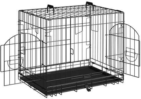 EUGAD Hundekäfig kleine Hunde, Hundetransportkäfig 60x49x44cm, Hundebox Auto mit 2 Türen, Transportbox Gitterbox Hund faltbar mit Bodenwann Griffen, aus Metall