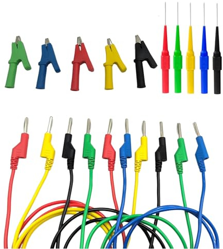 5Pcs 4mm Stackable Banana to Banana Plug Test Leads, with 5PCS Copper Alligator Crocodile Clips. 5pcs Probes Pin Insulation Piercing Needle for Multimeter Electrical Testing
