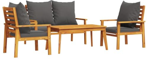 Tidyard 4-TLG. Gartenlounge Holz, Balkon Lounge Klein, Terrassensofa, Outdoor Sofa, Balkonmöbel, Garten Loungemöbel Set, Kissen, Massivholz Akazie