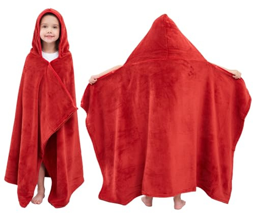Hiturbo Kids Hooded Bath Towel: Soft Plush Pool Beach Fleece Towel Blanket - 50x30 Toddler Towels Wrap for Boys Girls 3-12 Years (Red)