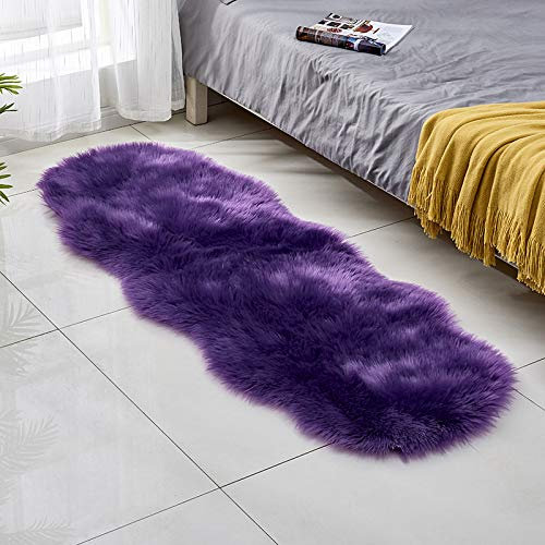 YUGWNN Lila Lammfell Imitat Fellteppich Kunstfell Teppich,Bettvorleger Waschbarer Teppich Hochflor Shaggy,Irregulär 120x180cm/47.2inx70.7in