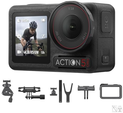 DJI Osmo Action 5 Pro Rennradsport Combo, 4K-Action-Cam für Stadtfahrer | Stabilisierung, 4 Std. Akkulaufzeit, magnetischer Schnellverschluss, mit Fahrradsattelhalterung und mehr