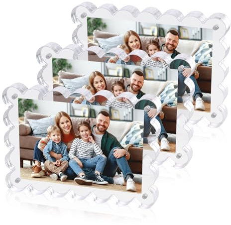 Cornice Portafoto in Acrilico 13x18 cm, Magnetica 20 mm Spessore, Doppia Faccia Trasparente con Blocco per Foto per Tavolo